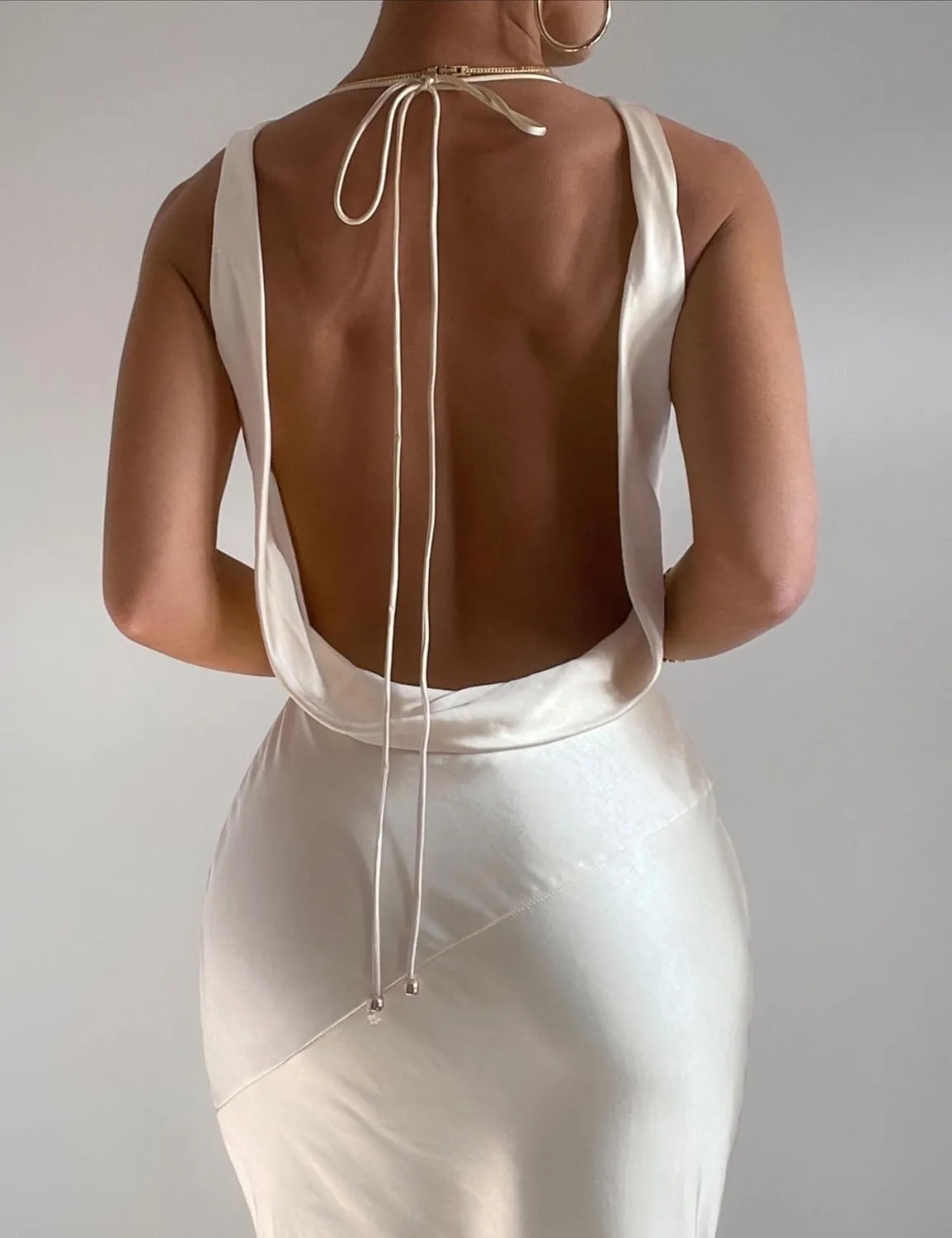 Satin Cowl Neck Sleeveless Backless Maxi Wedding Guest Dress Silk Open Back Tie Back Prom Formal Dresses for Women 2024