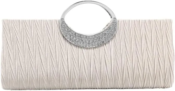 Satin Fabric Pleats Evening Bag French Simple Clutch Purses