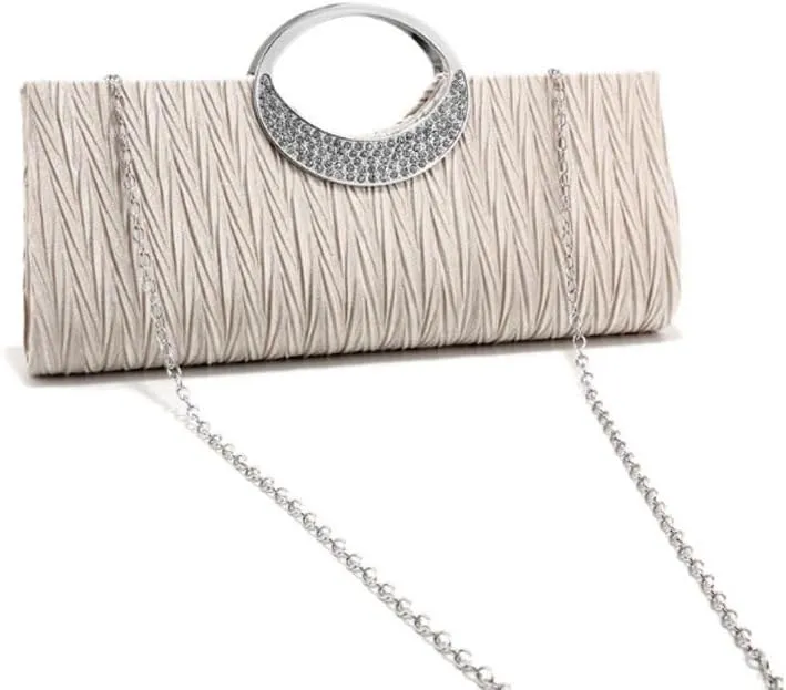 Satin Fabric Pleats Evening Bag French Simple Clutch Purses