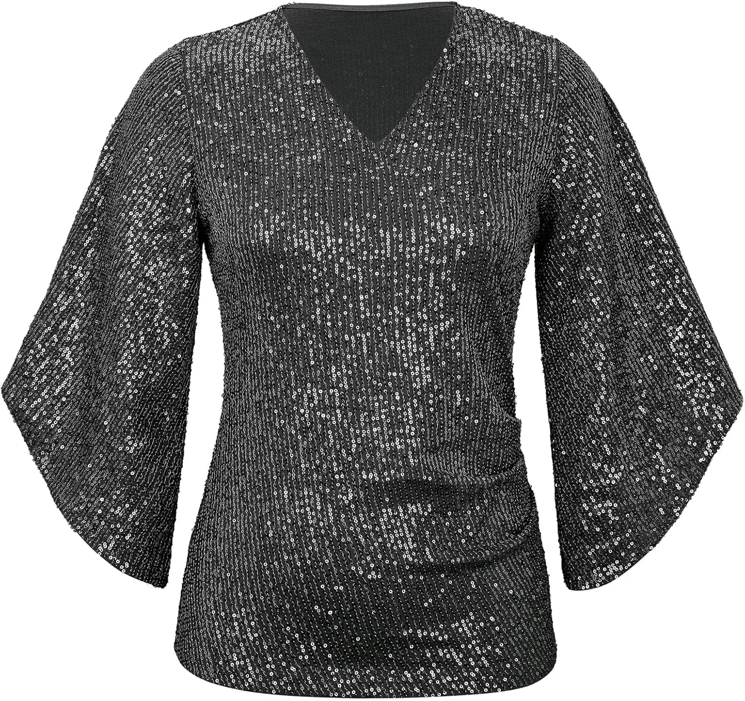 Sequin Tops for Women 3/4 Sleeve Blouse for Women Dressy Sparkly Tops V Neck Outfits for Party Glitter Tops