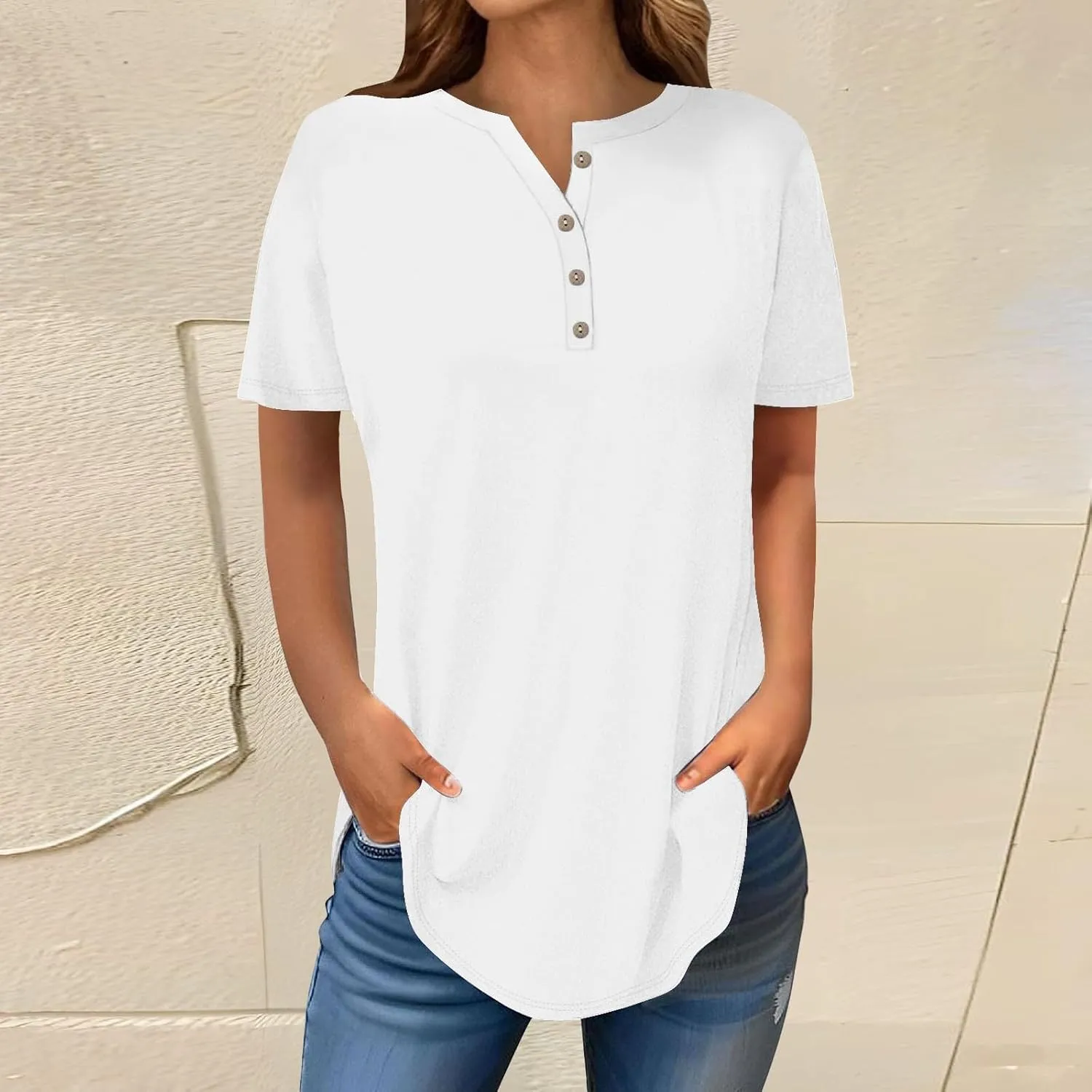 SHAOBGE Summer Tops for Women 2025 Vacation Trendy V Neck Boho Short Sleeve Shirts Casual Loose Comfy Tunics
