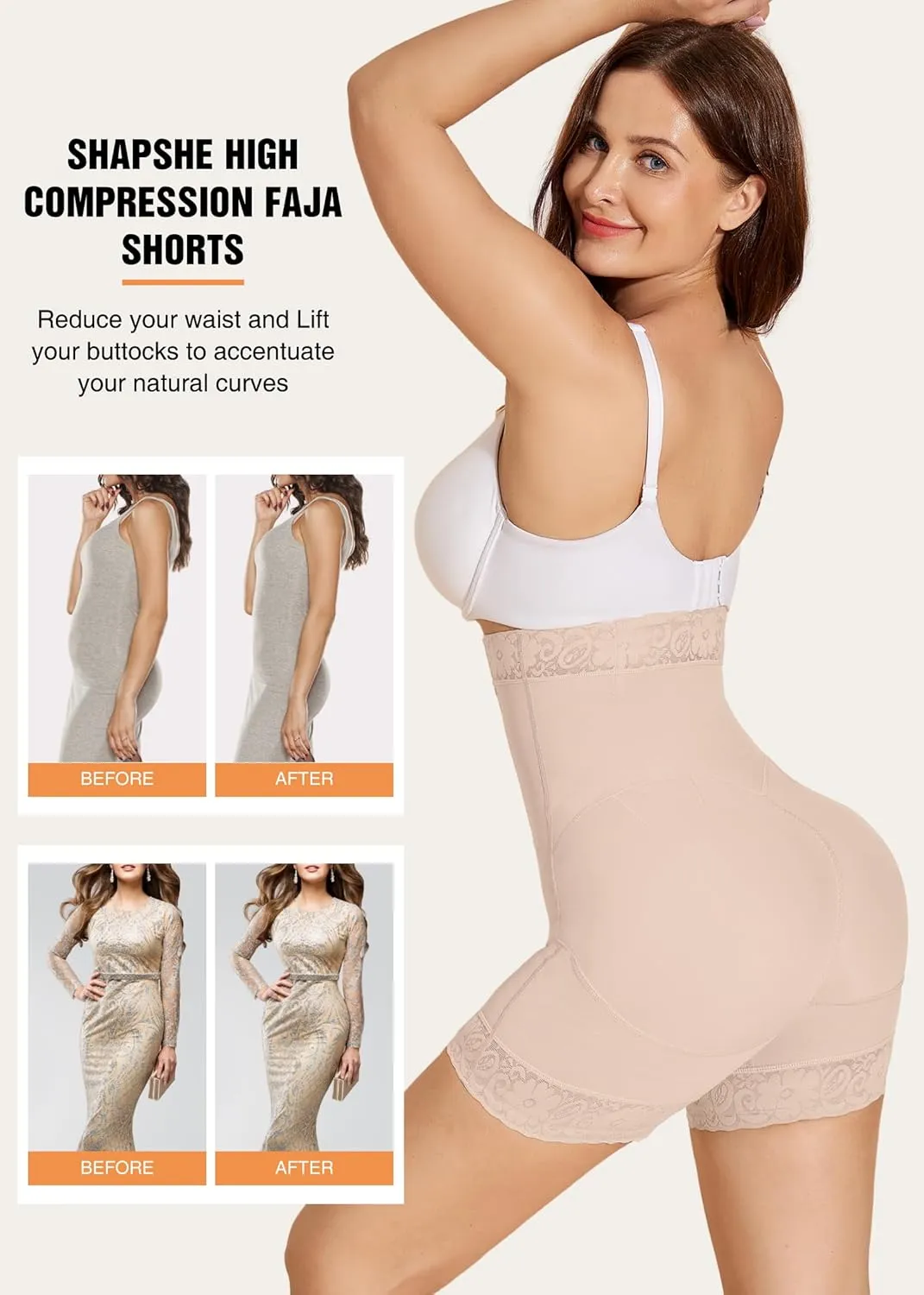 SHAPSHE Shapewear for Women Tummy Control Shorts Body Shaper High Waist Butt Lifter Panties Compression Underwear for Dresse