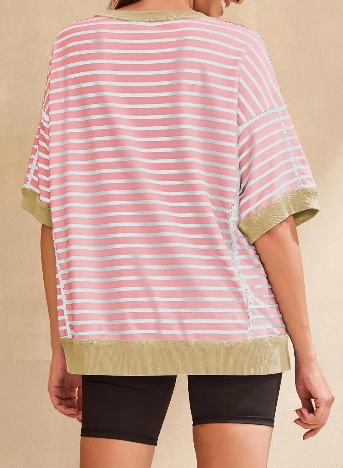 SHEWIN Womens Tops Casual Short Sleeve Sweatshirt Striped Shirt Crewneck Pullover T Shirts Loose Blouses