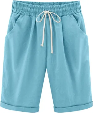 Shorts for Women Summer Beach Lounge Shorts Casual Drawstring Elastic Waist Loose Fit Bermuda Shorts with Pockets