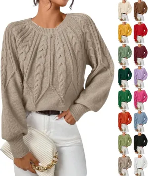 slqdgmryz Cable Knit Sweater Women Oversized Crewneck Cute Fall Sweaters Casual Long Sleeve Chunky Pullover Winter Clothes