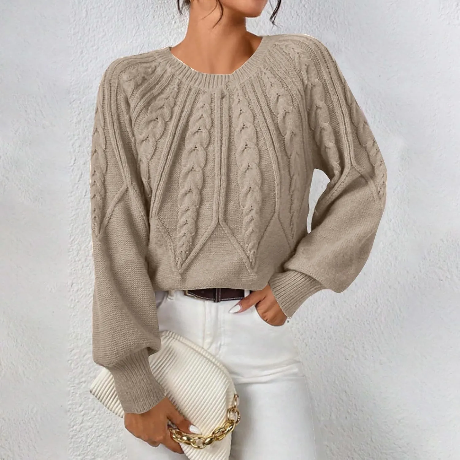 slqdgmryz Cable Knit Sweater Women Oversized Crewneck Cute Fall Sweaters Casual Long Sleeve Chunky Pullover Winter Clothes