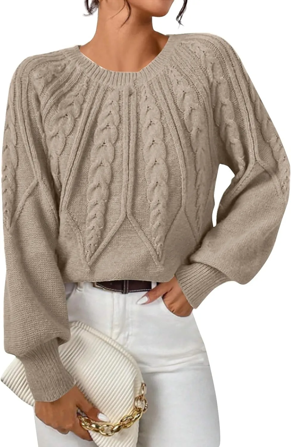slqdgmryz Cable Knit Sweater Women Oversized Crewneck Cute Fall Sweaters Casual Long Sleeve Chunky Pullover Winter Clothes
