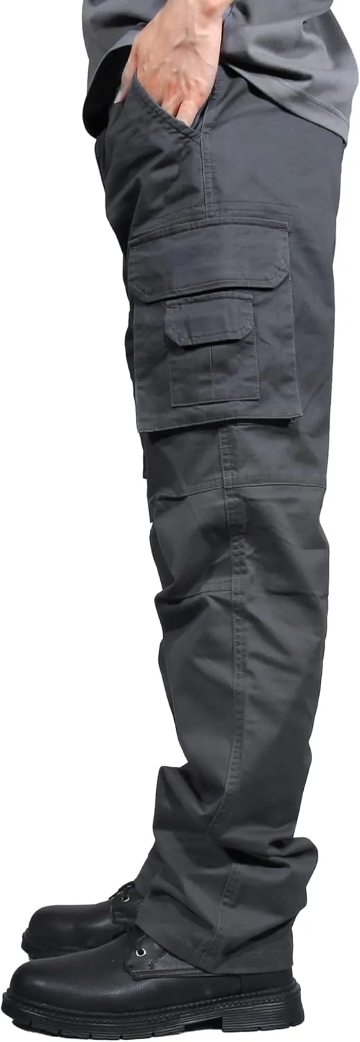 Soulsfeng Men's Cargo Pants Cotton Straight Stretch Tactical Work Hiking Pants with Pockets
