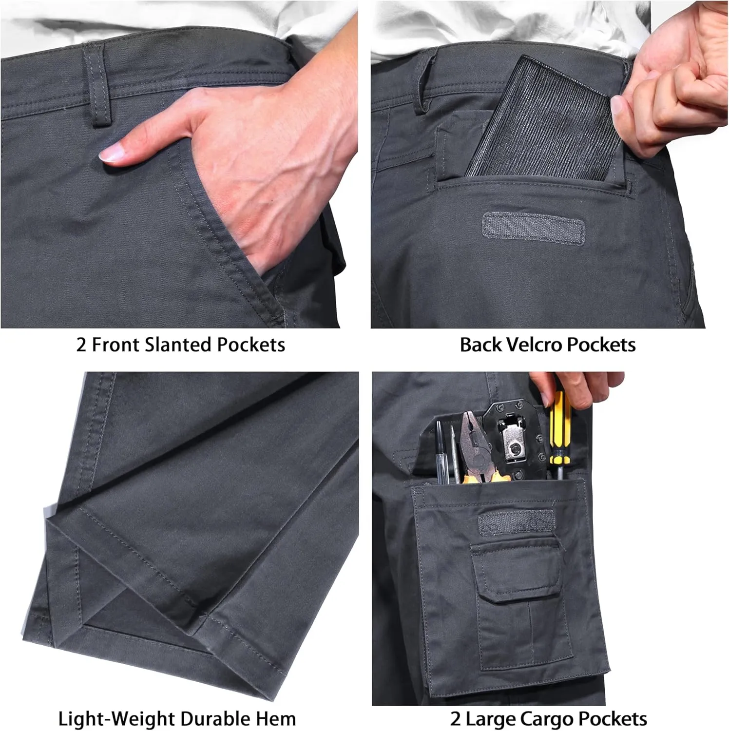 Soulsfeng Men's Cargo Pants Cotton Straight Stretch Tactical Work Hiking Pants with Pockets