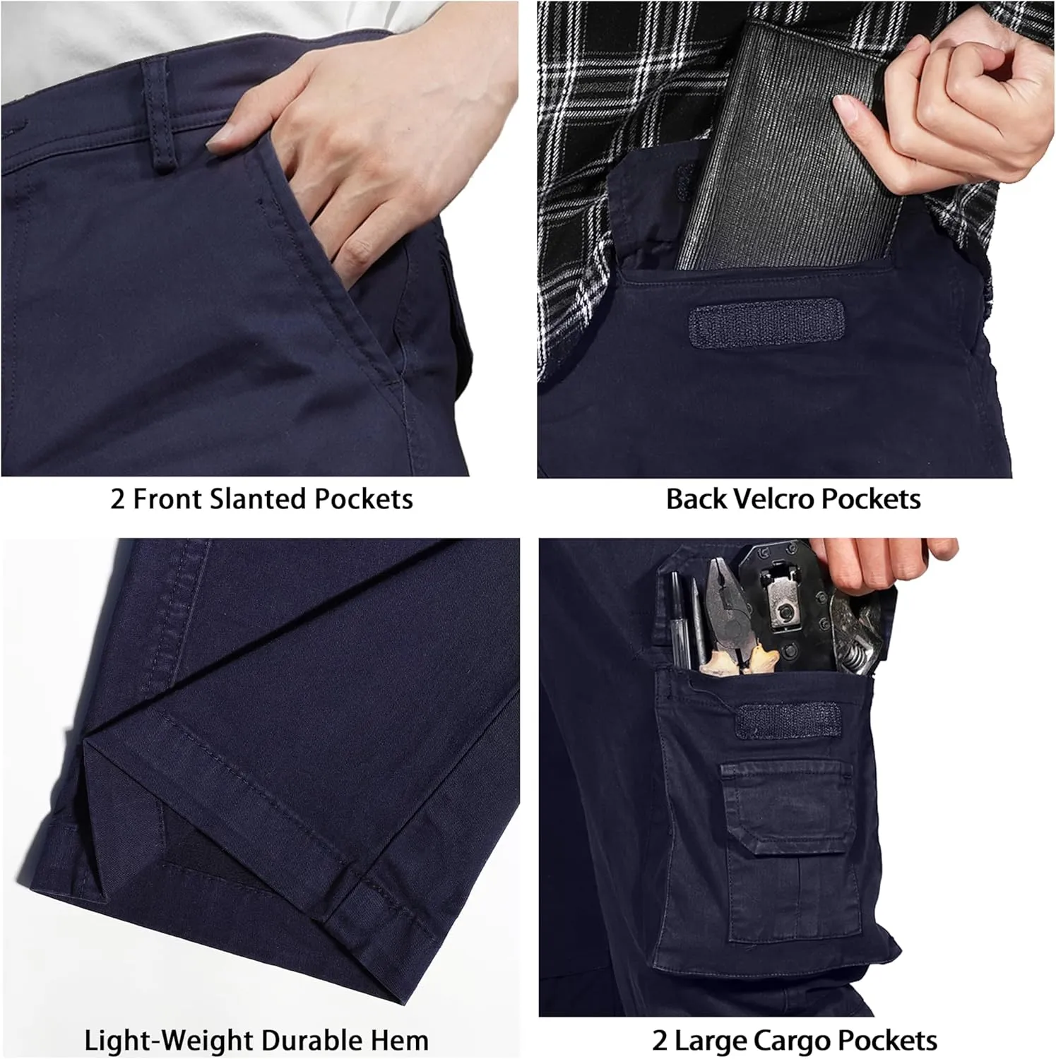 Soulsfeng Men's Cargo Pants Cotton Straight Stretch Tactical Work Hiking Pants with Pockets