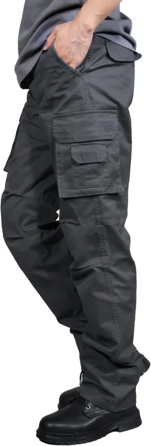 Soulsfeng Men's Cargo Pants Cotton Straight Stretch Tactical Work Hiking Pants with Pockets
