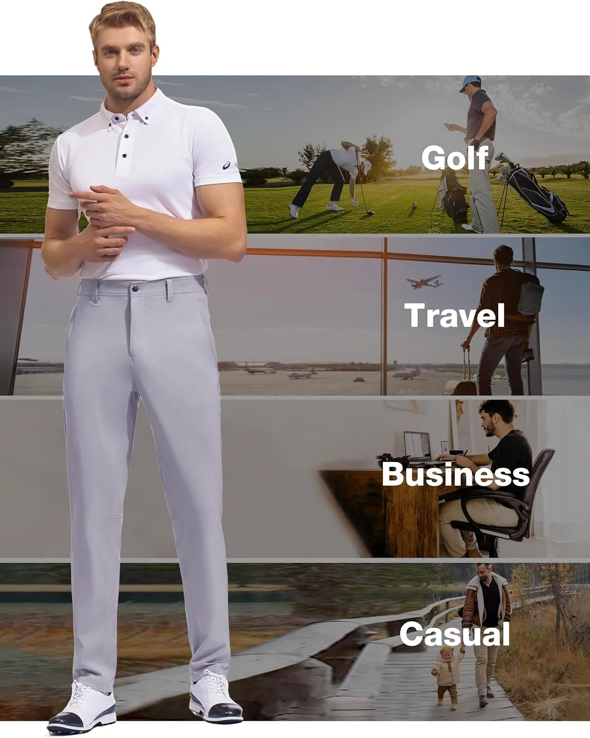SPECIALMAGIC Golf Pants Men Stretch Slim fit Hiking Pants Lightweight Dress Casual Tapered Zipper Pockets