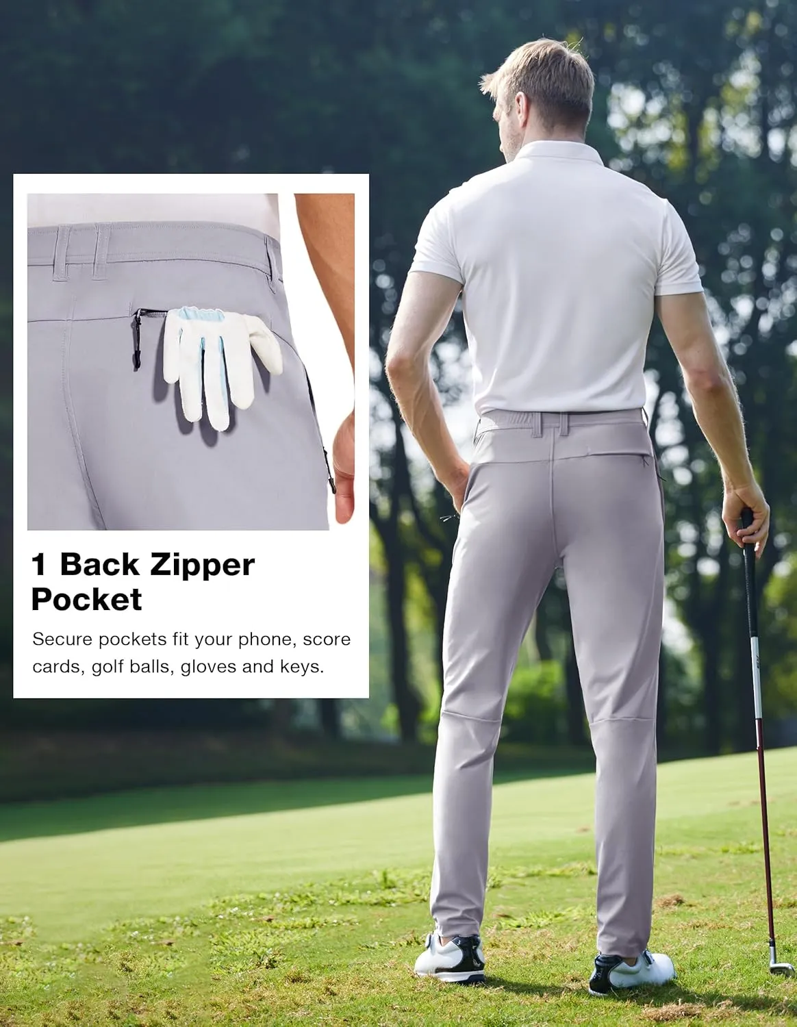 SPECIALMAGIC Golf Pants Men Stretch Slim fit Hiking Pants Lightweight Dress Casual Tapered Zipper Pockets