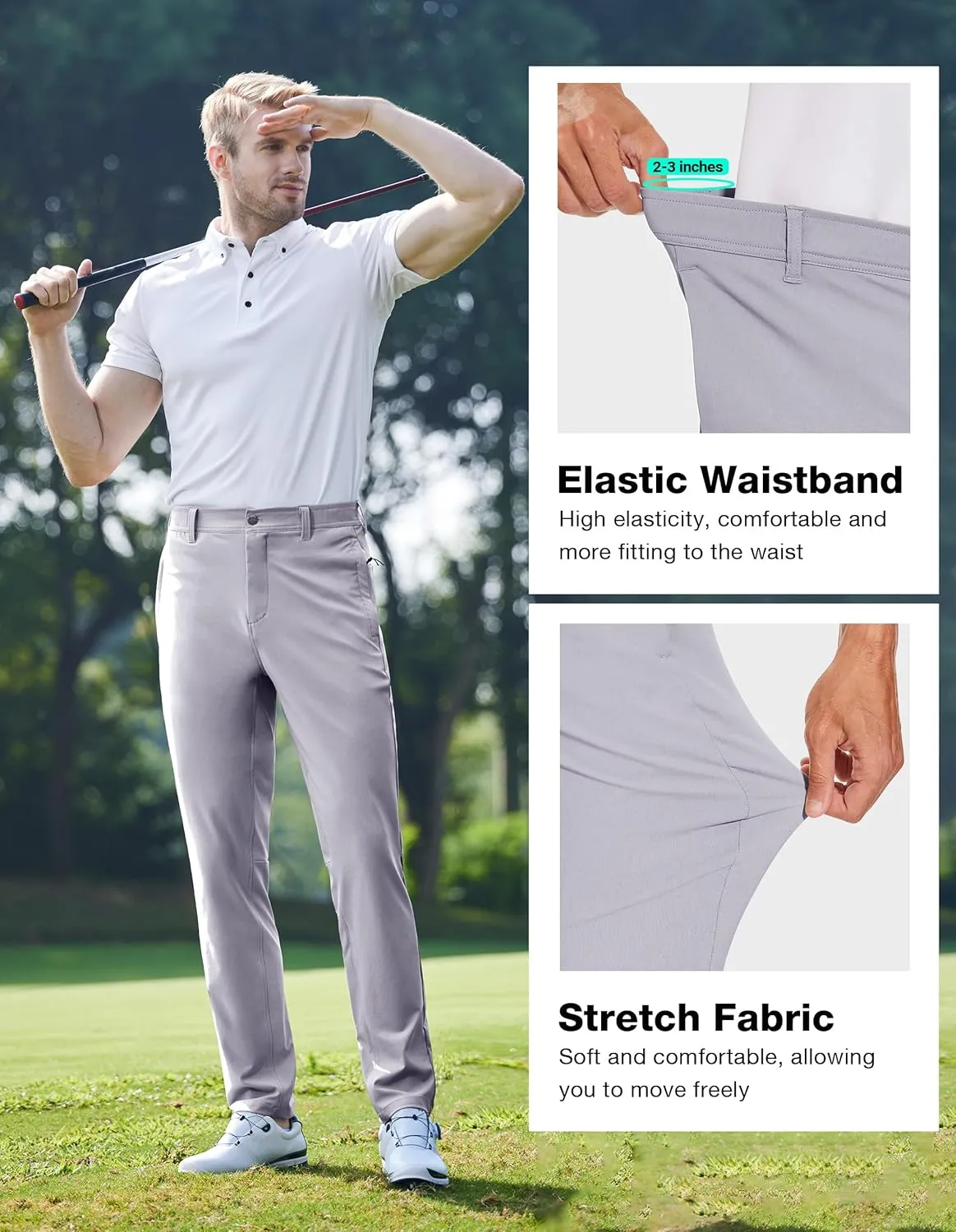 SPECIALMAGIC Golf Pants Men Stretch Slim fit Hiking Pants Lightweight Dress Casual Tapered Zipper Pockets