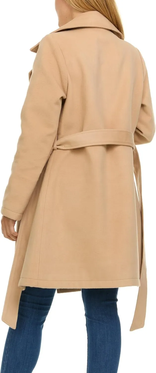 Steve Madden Trench Coat for Women – Double-Breasted Long Winter Faux Wool Coat