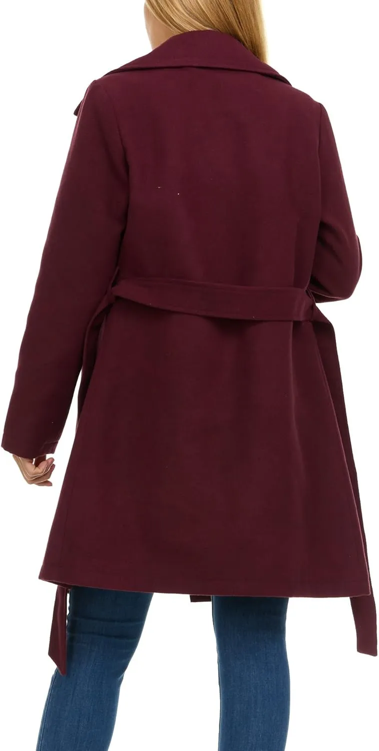 Steve Madden Trench Coat for Women – Double-Breasted Long Winter Faux Wool Coat