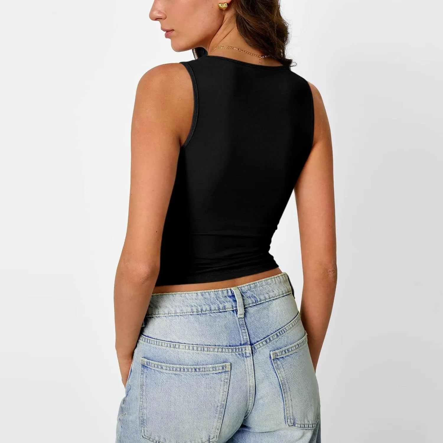 Summer Basic Tees for Women Sexy Slim Fit Tank Tops with Built in Bra Sleveless Crop Shirts Casual Solid Basic Tees