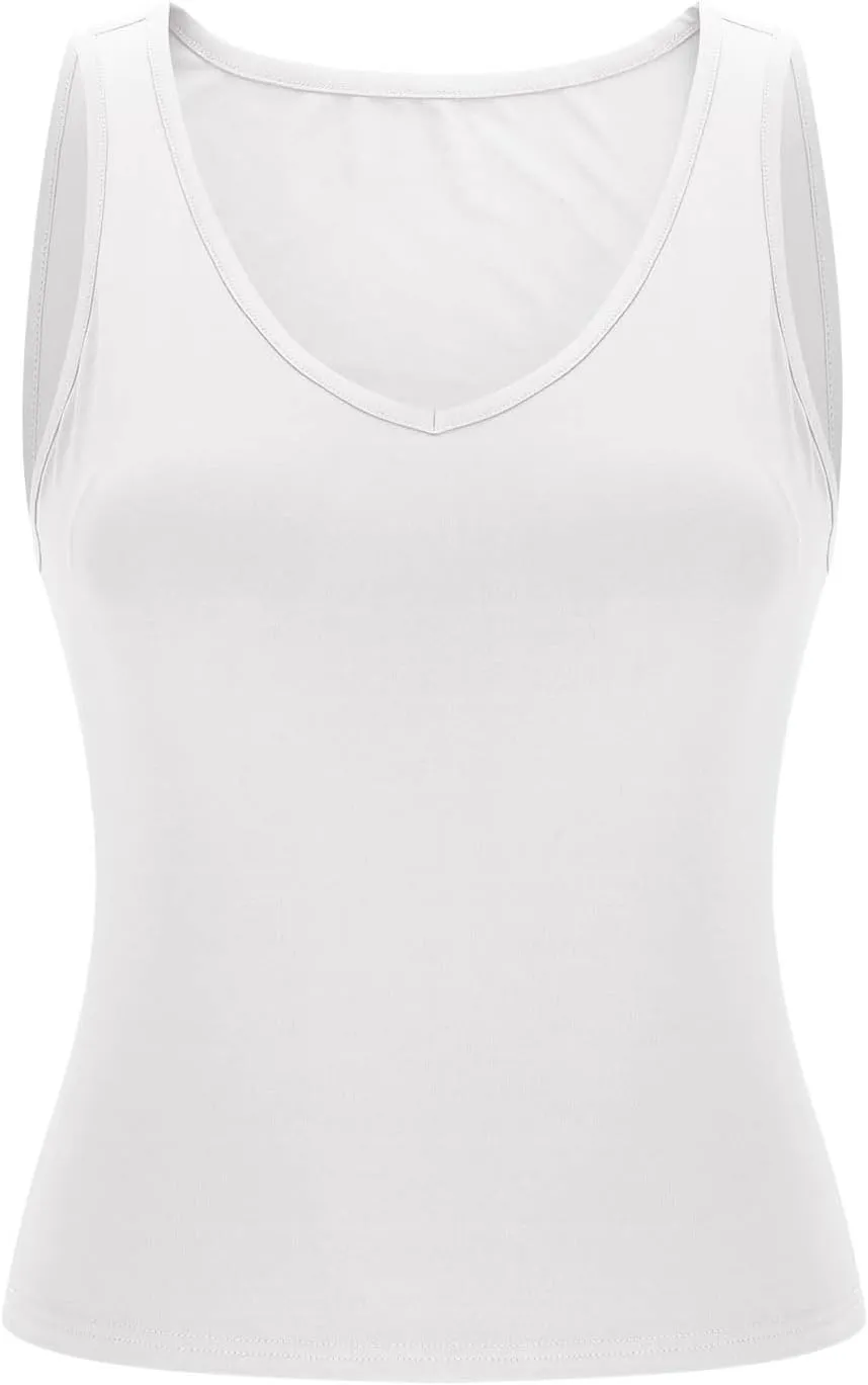 Summer Basic Tees for Women Sexy Slim Fit Tank Tops with Built in Bra Sleveless Crop Shirts Casual Solid Basic Tees
