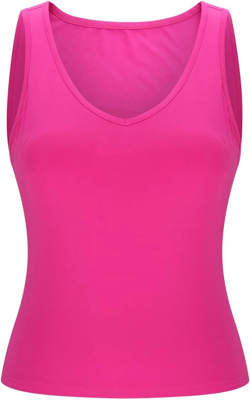 Summer Basic Tees for Women Sexy Slim Fit Tank Tops with Built in Bra Sleveless Crop Shirts Casual Solid Basic Tees
