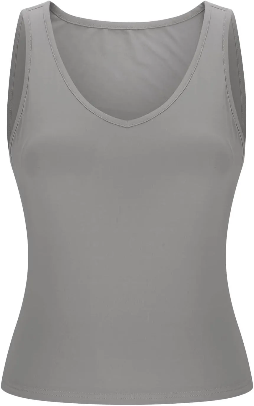 Summer Basic Tees for Women Sexy Slim Fit Tank Tops with Built in Bra Sleveless Crop Shirts Casual Solid Basic Tees