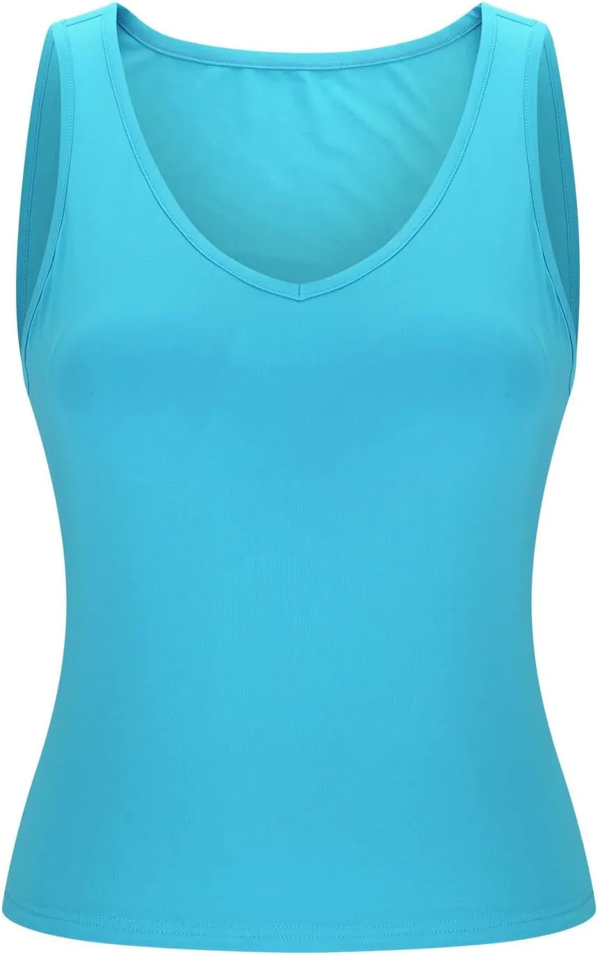 Summer Basic Tees for Women Sexy Slim Fit Tank Tops with Built in Bra Sleveless Crop Shirts Casual Solid Basic Tees