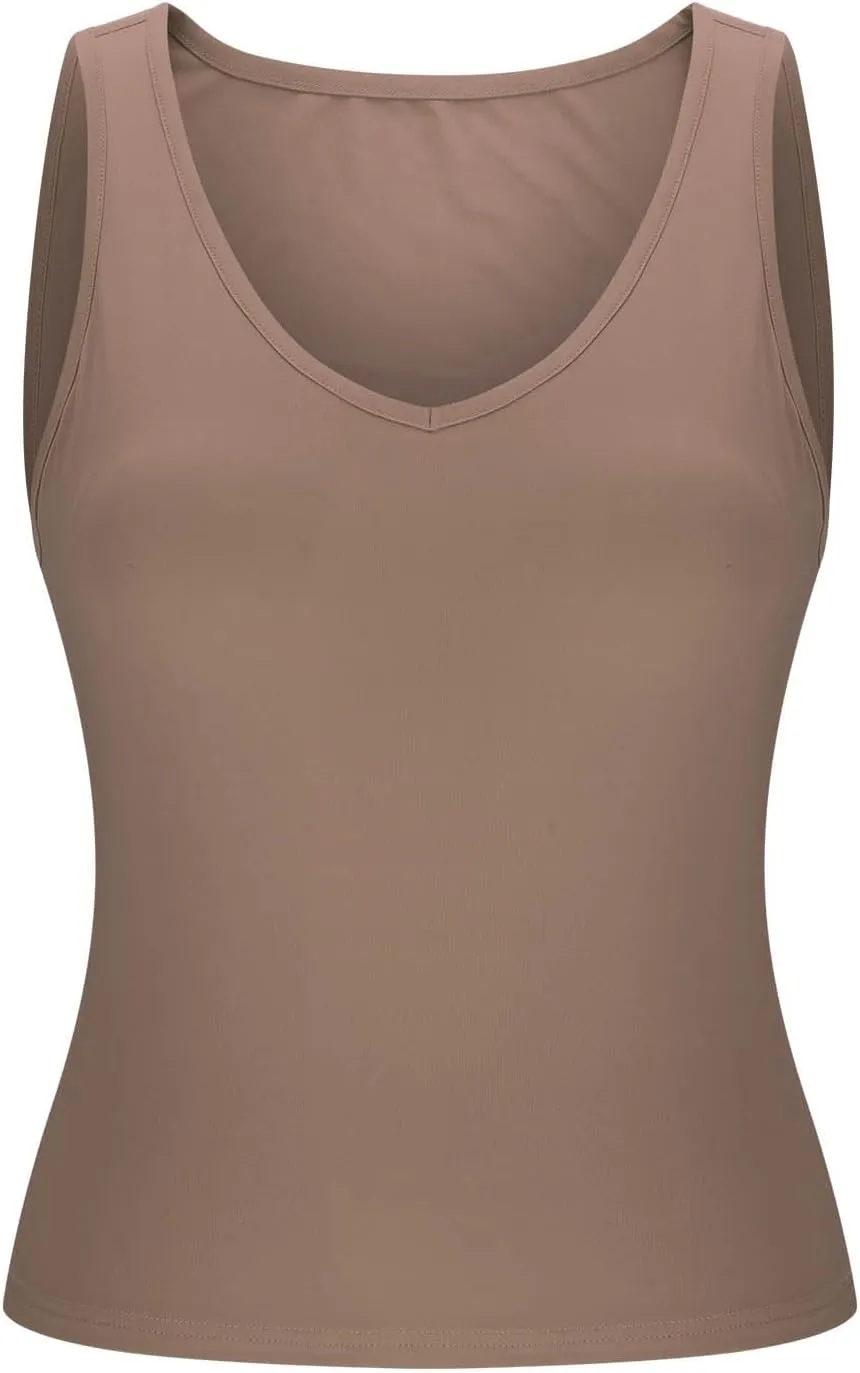 Summer Basic Tees for Women Sexy Slim Fit Tank Tops with Built in Bra Sleveless Crop Shirts Casual Solid Basic Tees