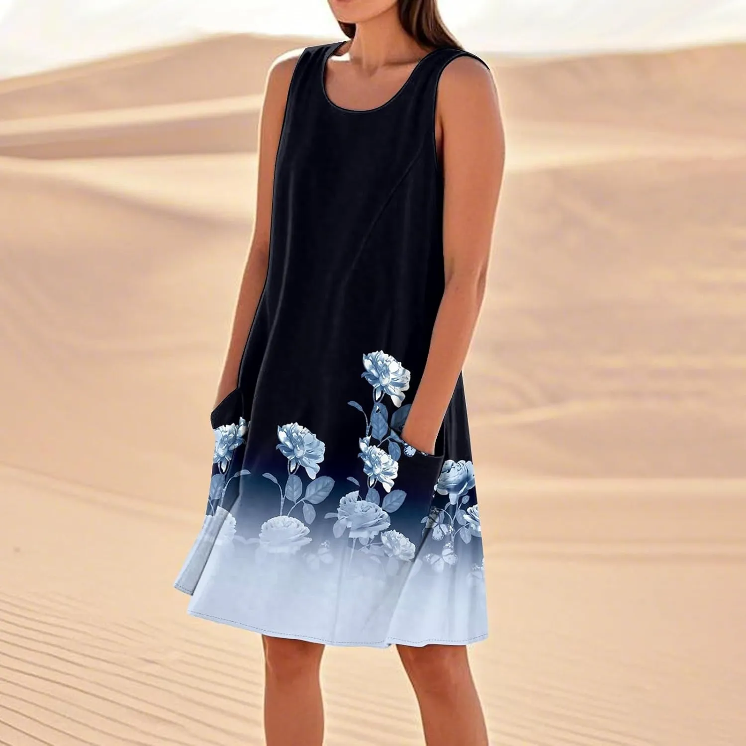 Summer Dresses for Women 2025 Loose Beach Vacation Clothes Sleeveless Linen Sundresses with Pocket Tank Dress