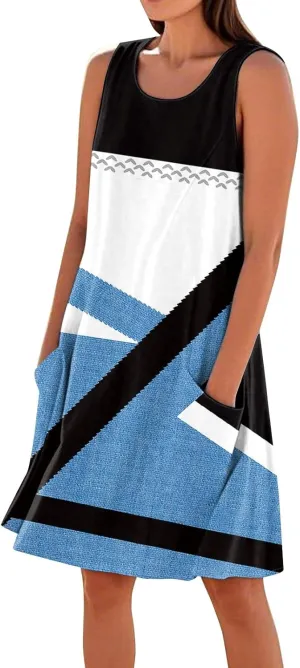 Summer Dresses for Women 2025 Loose Beach Vacation Clothes Sleeveless Linen Sundresses with Pocket Tank Dress