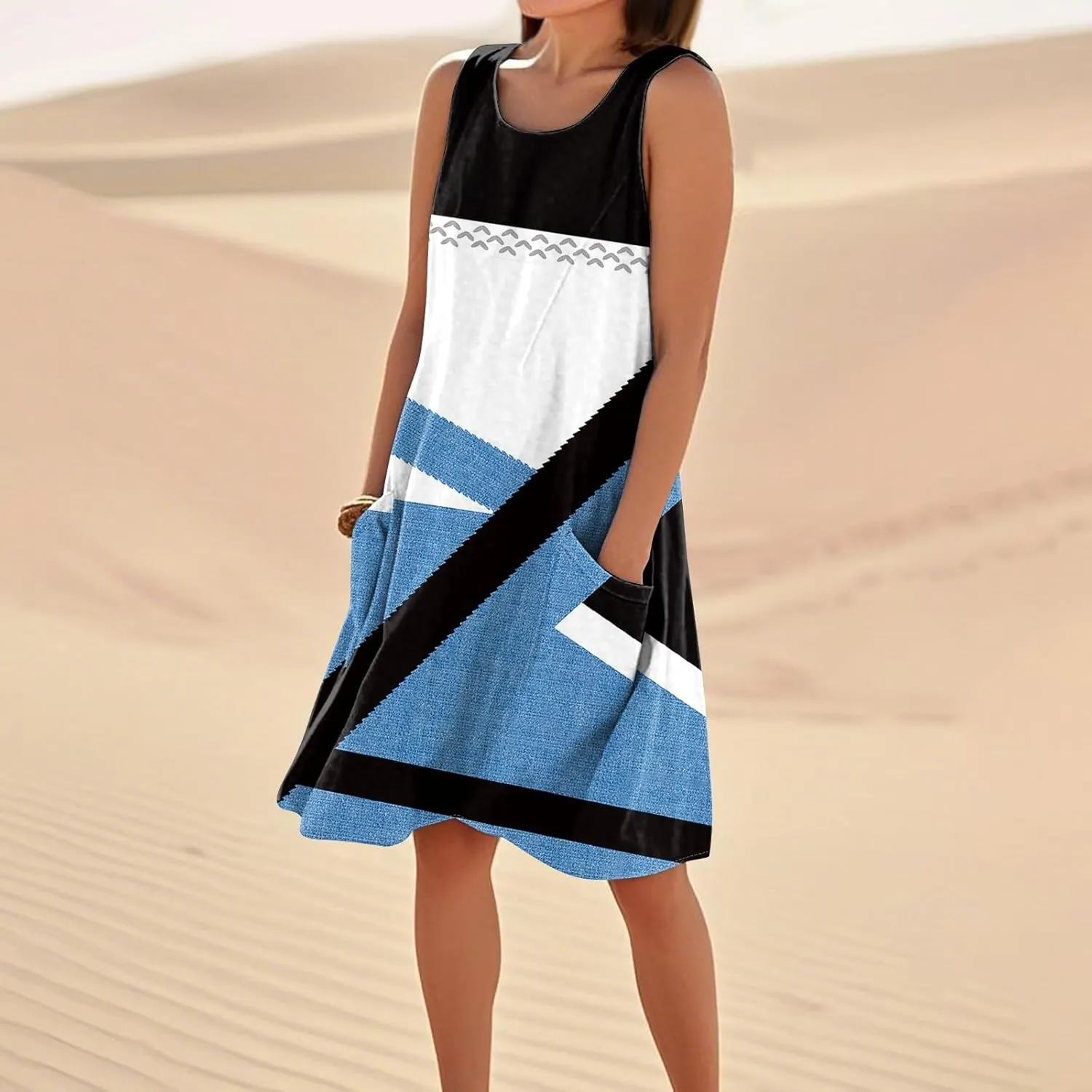 Summer Dresses for Women 2025 Loose Beach Vacation Clothes Sleeveless Linen Sundresses with Pocket Tank Dress