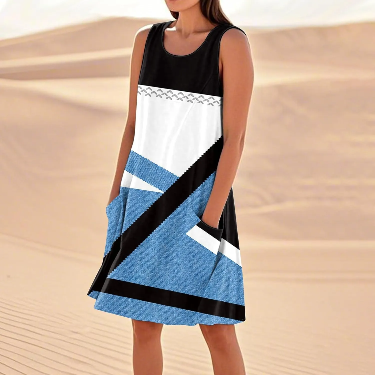 Summer Dresses for Women 2025 Loose Beach Vacation Clothes Sleeveless Linen Sundresses with Pocket Tank Dress