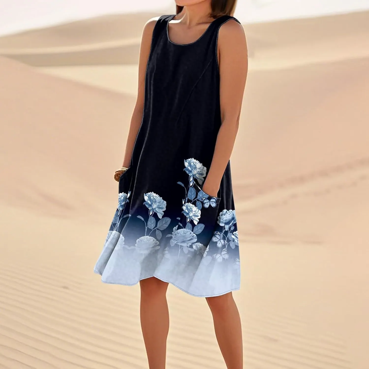 Summer Dresses for Women 2025 Loose Beach Vacation Clothes Sleeveless Linen Sundresses with Pocket Tank Dress