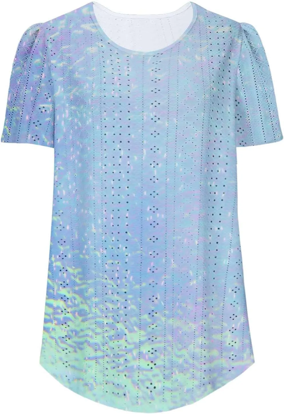 Summer Tops for Women Trendy Gradient Color Shirts Pleated Front Tunic Top Crewneck Eyelet Casual Loose Blouses