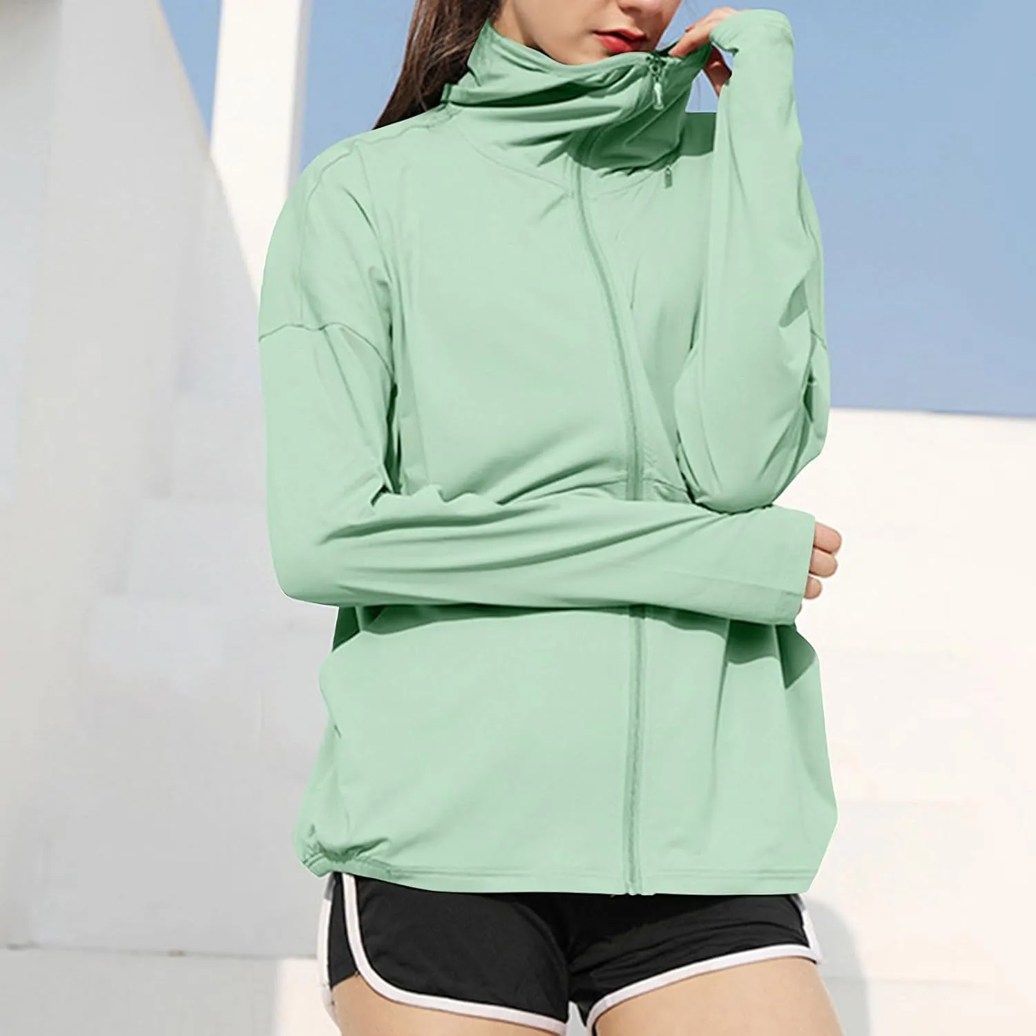 Sun Shirts for Women UPF 50  Casual Hoodies UV Protection Long Sleeve Hiking Shirts Quick Dry Athletic Light Jacket