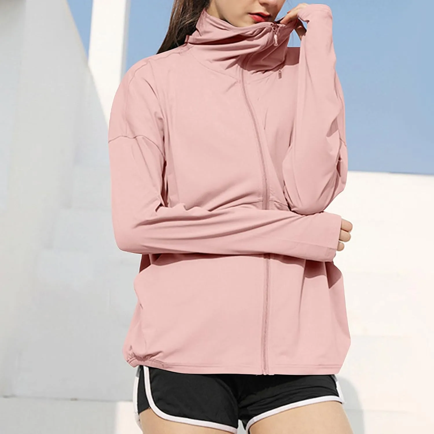 Sun Shirts for Women UPF 50  Casual Hoodies UV Protection Long Sleeve Hiking Shirts Quick Dry Athletic Light Jacket