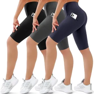 SUNCLOVE 3 Pack Biker Shorts for Women Tummy Control Workout Yoga Gym Running Shorts with Pockets