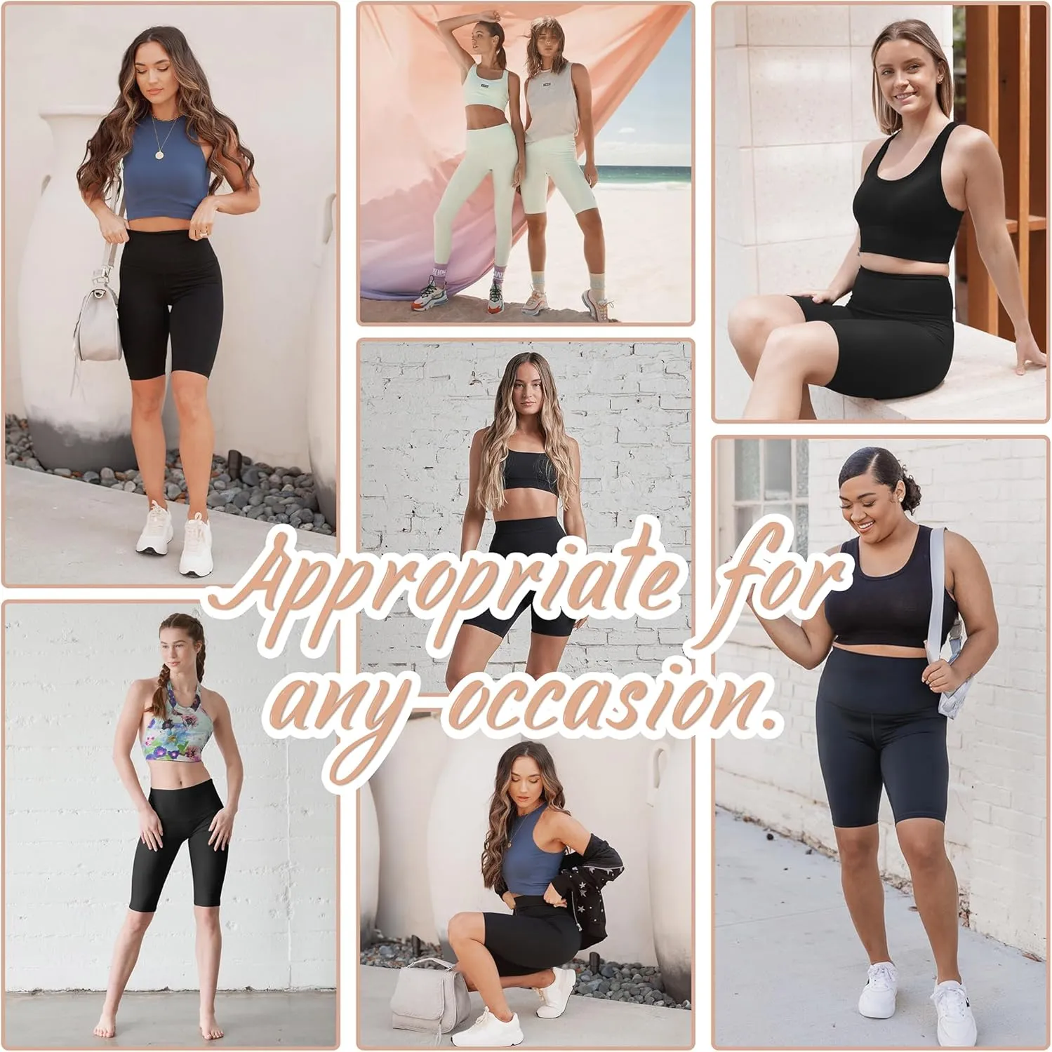 SUNCLOVE 3 Pack Biker Shorts for Women Tummy Control Workout Yoga Gym Running Shorts with Pockets
