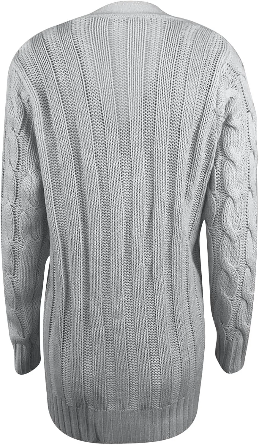 Sweaters for Women Fashion Open Front Long Sleeve Button Cardigans Chunky Cable Knitted Fall Winter Cardigan Outwear