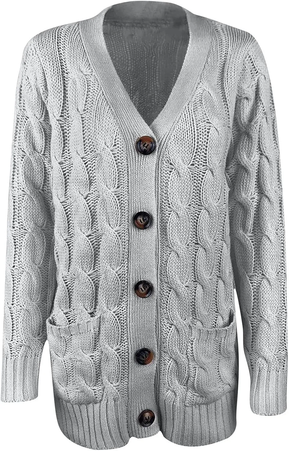 Sweaters for Women Fashion Open Front Long Sleeve Button Cardigans Chunky Cable Knitted Fall Winter Cardigan Outwear