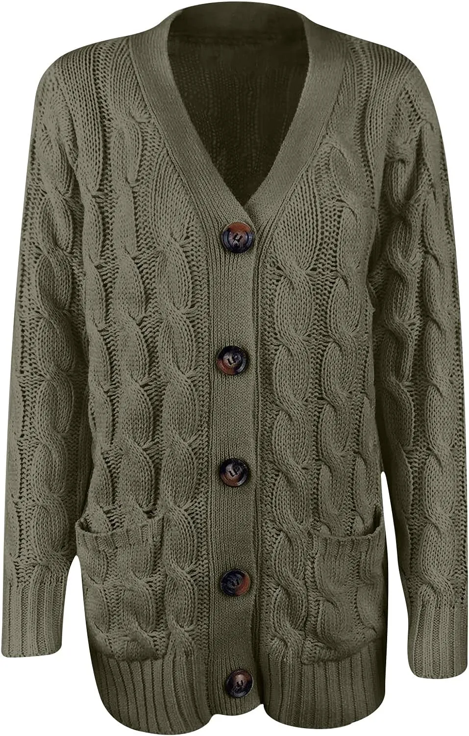 Sweaters for Women Fashion Open Front Long Sleeve Button Cardigans Chunky Cable Knitted Fall Winter Cardigan Outwear