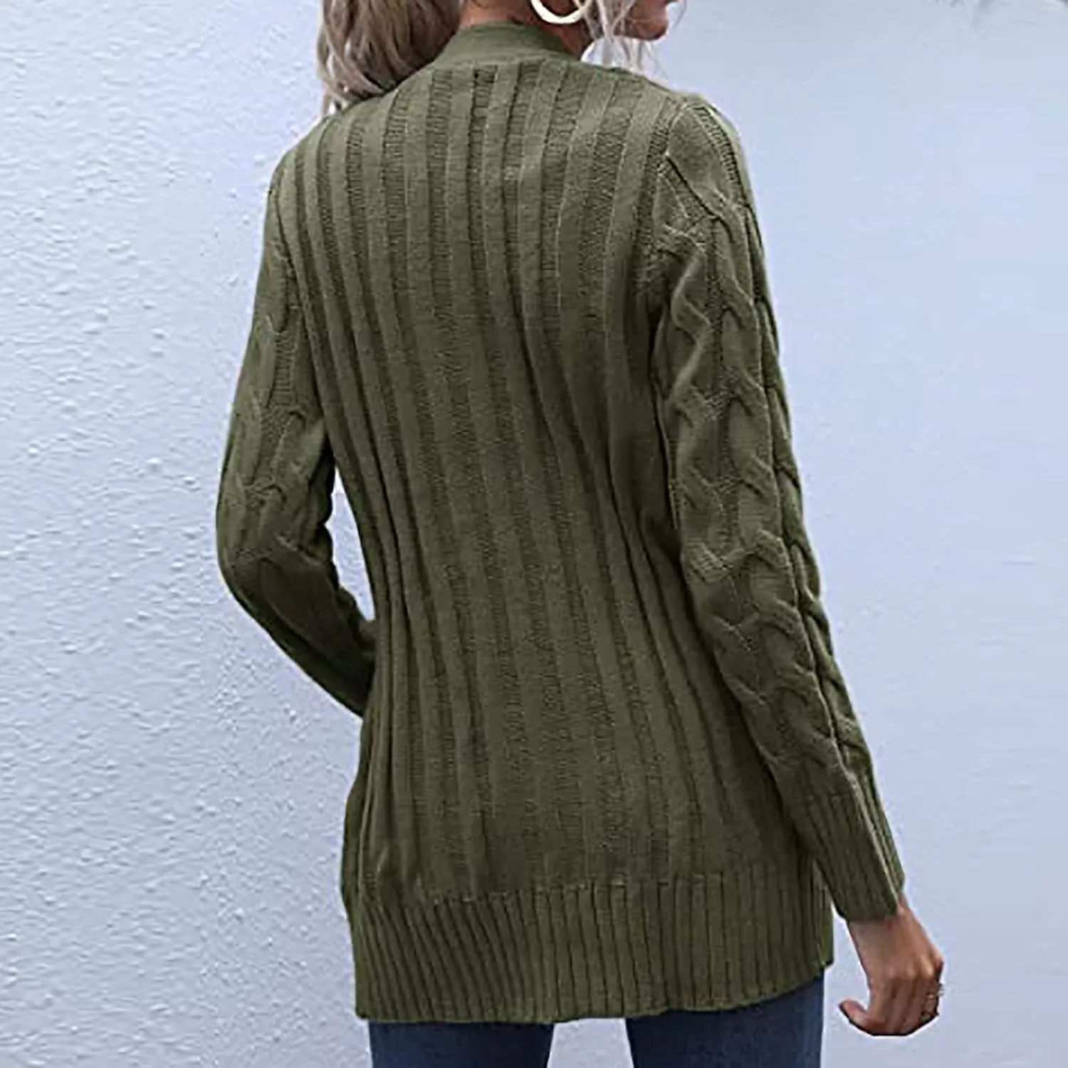 Sweaters for Women Fashion Open Front Long Sleeve Button Cardigans Chunky Cable Knitted Fall Winter Cardigan Outwear