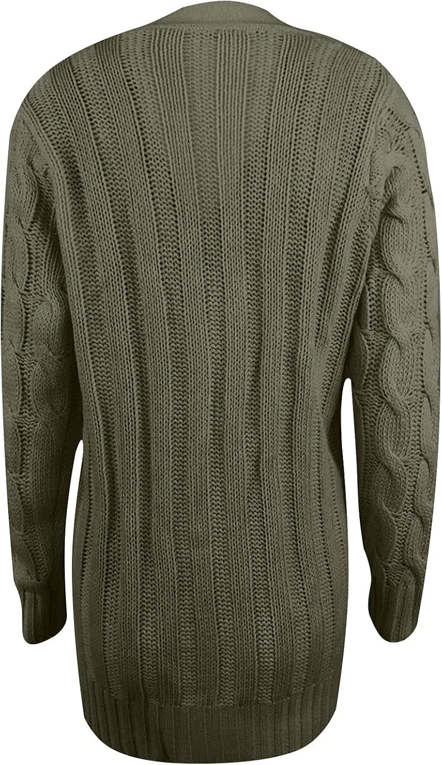 Sweaters for Women Fashion Open Front Long Sleeve Button Cardigans Chunky Cable Knitted Fall Winter Cardigan Outwear