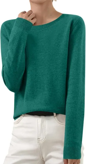 Sweaters for Women Long Sleeve Crew Neck Knitted Sweaters Casual Basic Pullover Sweaters Top