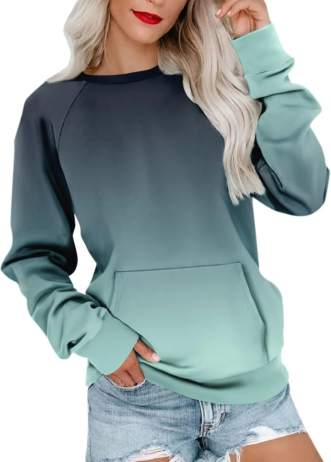 Sweatshirt for Women Fall Fashion Long Sleeve Crewneck T-shirt Loose Comfortable Pullover Hoodless Sweatshirts with Pockets