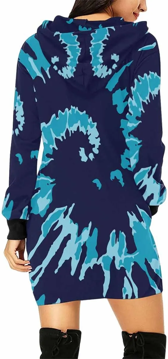 Sweatshirt For Women Light Blue Decorative Elements Womens Sweatshirt Dress Long Sleeve Hoodies Mini Dresses Casual Hoodie