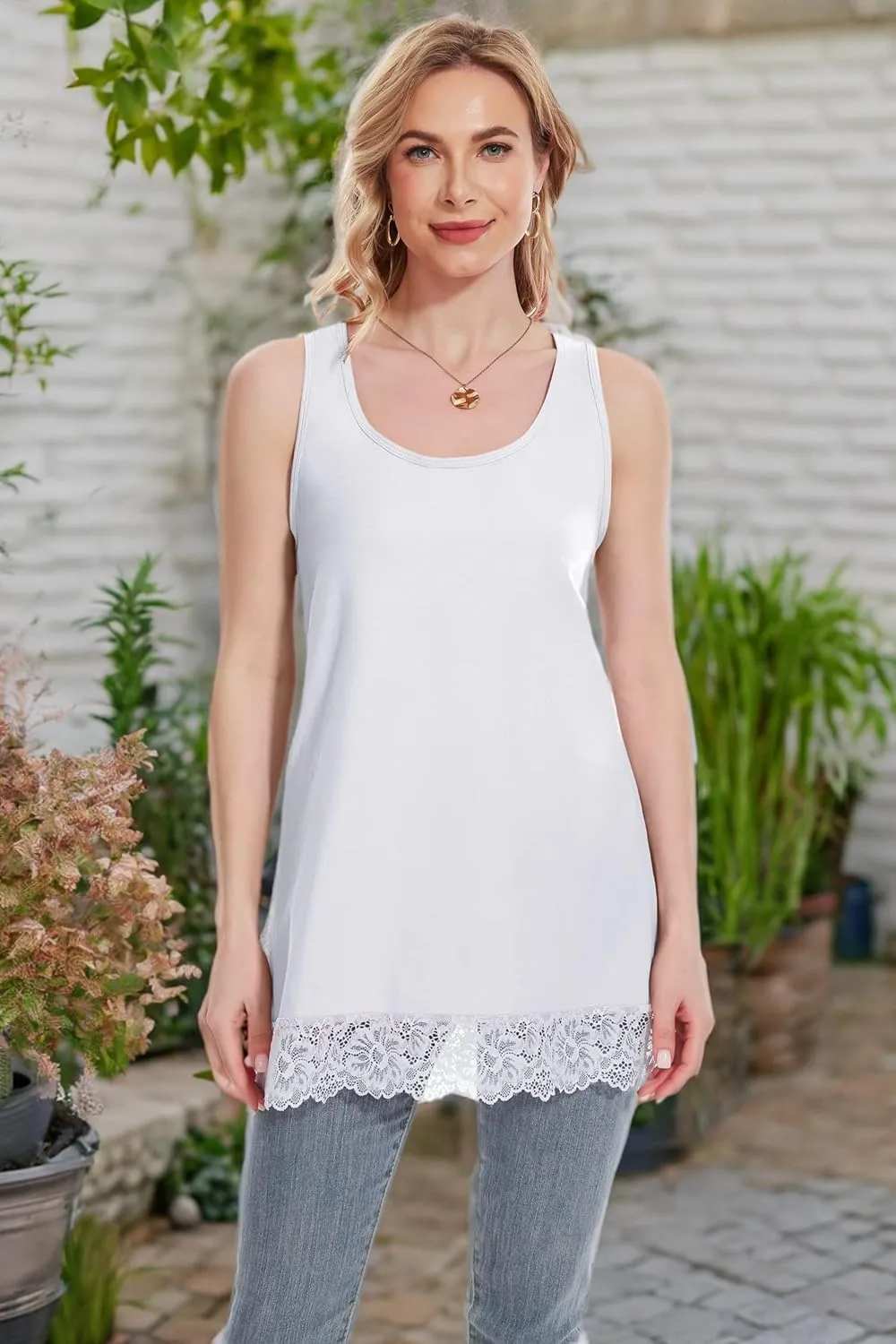 TAIPOVE Lace Camisole Tops for Women for Under Clothes Cotton Long Tank Shirt Extender Layering Sleeveless Tunic 2PKS