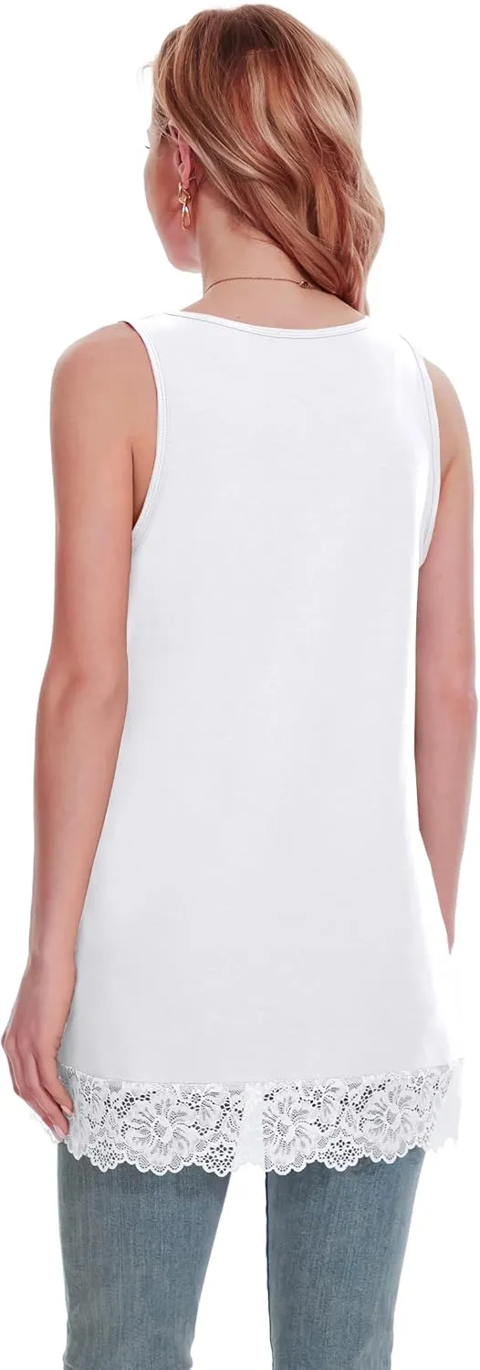 TAIPOVE Lace Camisole Tops for Women for Under Clothes Cotton Long Tank Shirt Extender Layering Sleeveless Tunic 2PKS