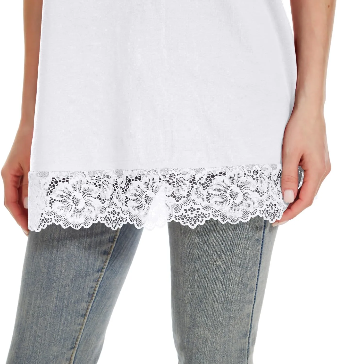 TAIPOVE Lace Camisole Tops for Women for Under Clothes Cotton Long Tank Shirt Extender Layering Sleeveless Tunic 2PKS