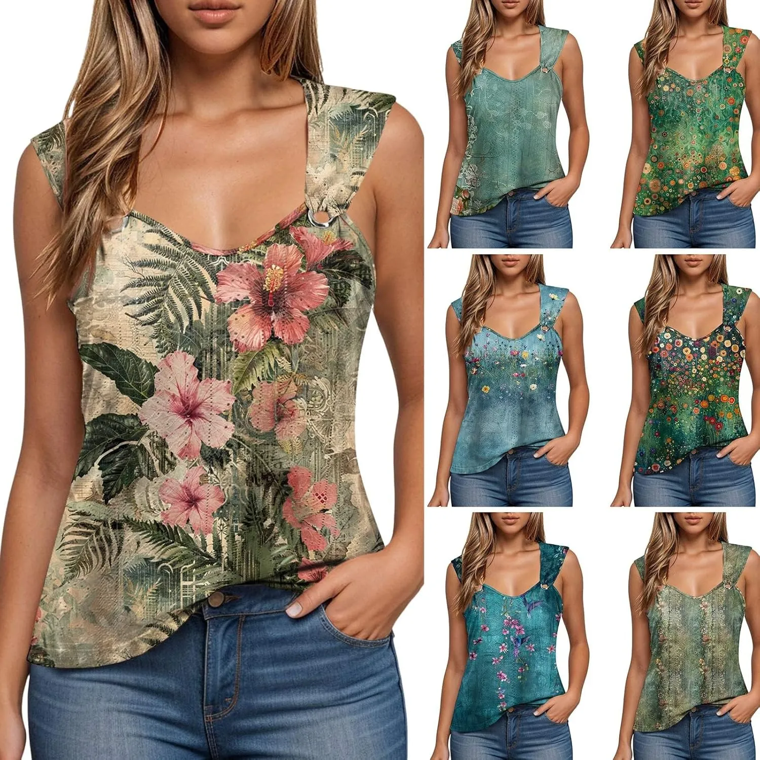 Tank Tops for Women 2025 Trendy Summer V Neck Sleeveless Tee Shirts Spring Clothes Casual Loose Blouses