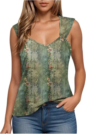 Tank Tops for Women 2025 Trendy Summer V Neck Sleeveless Tee Shirts Spring Clothes Casual Loose Blouses