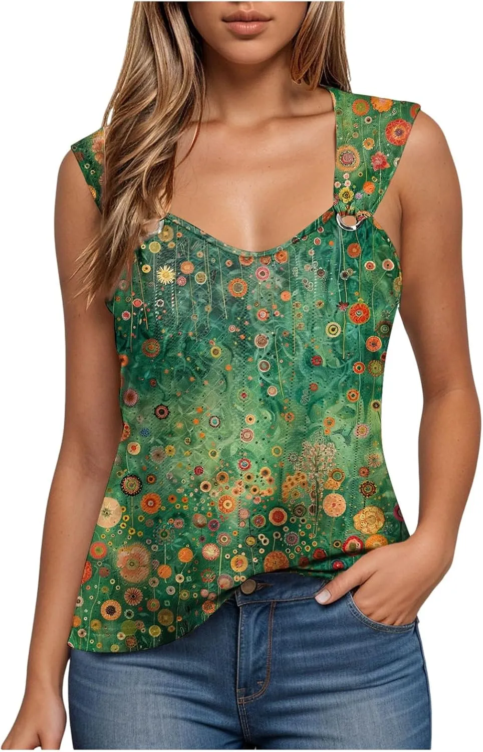 Tank Tops for Women 2025 Trendy Summer V Neck Sleeveless Tee Shirts Spring Clothes Casual Loose Blouses
